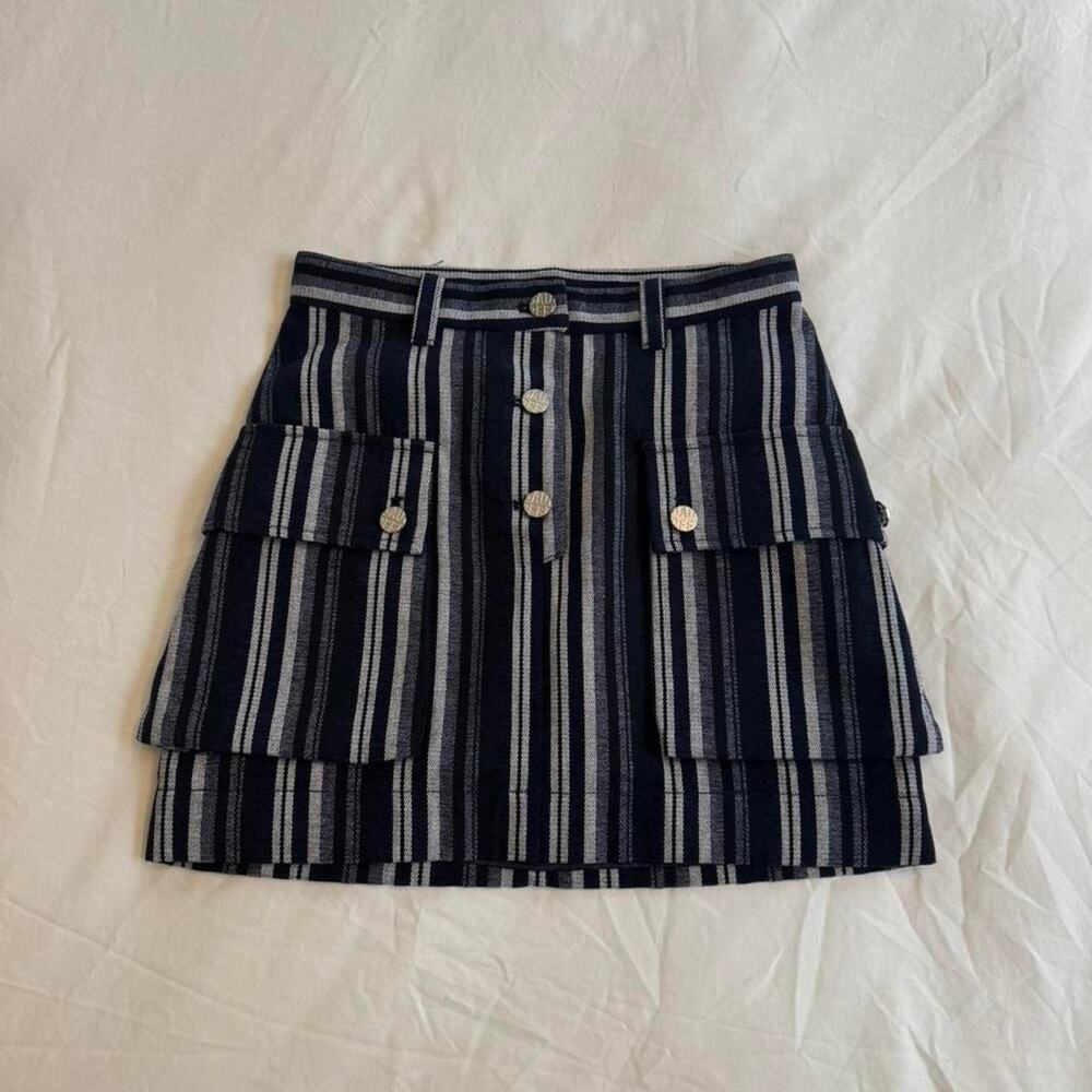 Baum und pferdgarten black and  white striped mini denim skirt